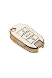 Lüx Peugeot 208 308 508 2008 3008 5008 Rifter Anahtar Kılıfı Beyaz Gold Altın Renk