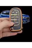 Lüx Fiat Egea Cross Uyumlu  500x 500l 5 Buton Nano Anahtar Kılıfı Siyah Gold Altın Renk