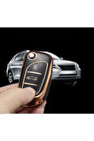 Lüx Citroen C1 C2 C3 C4 C5 Peugeot 306 407 807 Ds Ds4 Ds6 Nano Anahtar Kılıfı Siyah Gold Altın Renk