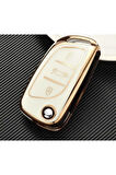 Lüx Citroen C1 C2 C3 C4 C5 Peugeot 306 407 807 Ds Ds4 Ds6 Nano Anahtar Kılıfı Beyaz Gold Altın Renk