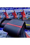 Fiat Fiorino Uyumlu Dikmeli Direksiyon Kılıfı Soft Siyah Deri Kırmızı Yüzüklü A+plus ( 38×10.5cm )