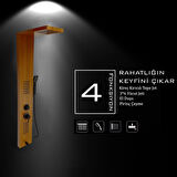 Victoria Teak Ağacı Desenli Premium Masajlı Duş Paneli - Dikey Jakuzi - Robot Duş - El Duşu - Lüx Duş