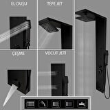 Venüs Siyah Premium Lena Masajlı Duş Paneli - Dikey Jakuzi - Robot Duş - El Duşu - Lüx Duş