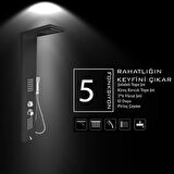Victoria Antrasit Gri Şelaleli Masajlı Duş Paneli - Dikey Jakuzi - Robot Duş - El Duşu