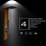 Çift Renk (Siyah-Teak Ağacı Desenli) Premium Masajlı Duş Paneli - Dikey Jakuzi - Robot Duş - El Duşu