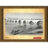 Eski Adana 13,5x18 cm Çerçeve Görünümlü 5'li Ahşap Tablo Seti, Siyah Beyaz Tablo