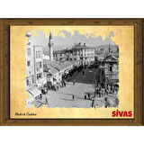 Eski Sivas 13,5x18 cm Çerçeve Görünümlü 5'li Ahşap Tablo Seti, Siyah Beyaz Tablo
