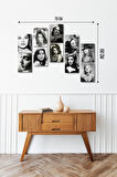 Black and White Women Faces 13,5 x 18 Cm 10'lu Ahşap Tablo Seti