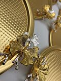 6'lı Kelebekli Yuvarlak Gold Çay ve Kahve Sunum Tepsisi, Dekoratif Servis Tepsisi 22cm Tek kişilik