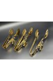 Kelebek Aksesuarlı Gold Metal Salata, Makarna, Pasta Servis , Sunum , Yemek , Maşası 3'lü Set