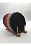 6'lı Mix Renk Yuvarlak Metal Tepsi, Tek Kişilik Çay ve Kahve Sunum Tepsisi 22cm