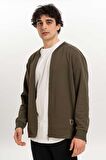Fermuar Detaylı Erkek Bomber Sweatshirt-Haki-M