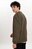 Fermuar Detaylı Erkek Bomber Sweatshirt-Haki-M