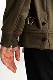 Fermuar Detaylı Erkek Bomber Sweatshirt-Haki-M
