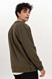 Fermuar Detaylı Erkek Bomber Sweatshirt-Haki-S