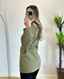 Kadın Haki Bel Bağlamalı Blazer Ceket