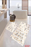Beyaz Zemin Gold Renk Banyo Paspası, Gold Paspas, Kaymaz Taban Banyo Paspası, Klozet Takımı, Yıkanabilir Klozet Takımı, Dekoratif Banyo Paspası,