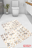 Beyaz Zemin Gold Renk Banyo Paspası, Gold Paspas, Kaymaz Taban Banyo Paspası, Klozet Takımı, Yıkanabilir Klozet Takımı, Dekoratif Banyo Paspası,