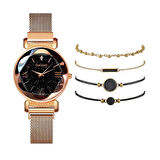 Gogoey Kadın Kol Saati Lüks Moda Şık Trend Set Saat Rose Gold Renk + 4 Adet Bileklik