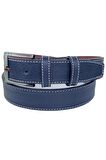 Lacivert Çocuk Boy Suni Deri Dikişli Model 3 cm.lik Garson Klasik Kemer - G5-23EK