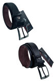 2'li Set Çocuk Boy Suni Deri 3 cm.lik Garson Klasik Kemer - Siyah Düz ve Desenli