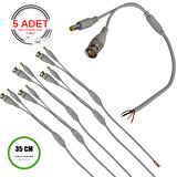 Profesyonel BNC + DC Power Jack Pigtail Kablo 35CM – 5 Uçlu Hazır Kamera Bağlantı Seti – CCTV Güvenlik Sistemi İçin - 5 Adet
