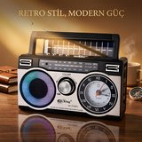 Solar Şarjlı Bluetooth Radyo Saatli RGB Ledli USB/SD Destekli Type-C Şarjlı Nostaljik Radyo