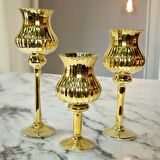 GAGA-151 3'LÜ ŞAMDAN SET GOLD 1