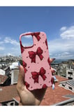 Samsung Galaxy A32 Uyumlu Kırmızı Kurdele Tasarımlı Telefon Kılıfı - Şeker Pembe