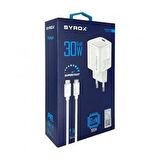 Syrox GAN30L Type-C To Lightning Kablo 30w Premium Şarj Seti 100cm