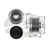 Gates OAP7043 Alternatör Kasnağı Rulmanlı Clio II Kango Megane Scenic 1.9DCI 1.9DTI Logan II 1.8 16V 2.0 16V F8 7701477507