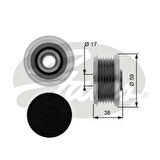 Gates OAP7077 Alternatör Kasnağı Rulmanlı 206 207 307 308 406 407 Partner C2 C3 C4 C5 C8 Xsara 1.4 1.6 2.0HDI 77363468