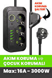 GüncelÇarşı Akım Korumalı 3'lü Çoklu Priz, 4 Usb + 1 Type C Pd, 1.5 Mt Kablo, Üçlü Grup Priz - Siyah