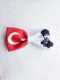 Atatürk Türk Bayrağı Saten Özel Gün Tören Kız Erkek Unisex Çocuk Ayarlı Lastikli Bayram Uygun Papyon
