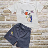 1-2-3 Yaş Topçu Erkek Çocuk Baskılı Şortlu Kısa Kollu Tişört 2li Erkek Bebek Takımı Lacivert