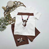 1-2-3 Yaş Fermuarlı Kedi Baskılı Şortlu Kısa Kollu Tişört 2li Erkek Bebek Takımı Kahverengi