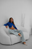 GETİCARET Taş Detay Triko Yaka Crop Bluz