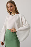 GETİCARET YARASA KOLLU CROP BLUZ - Beyaz