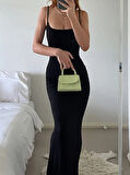 GETİCARET Kadın Kolsuz Askılı Bodycon Uzun Viskon Elbise