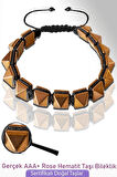 Sertifikalı Makrome Gerçek Rose Hematit Taşı Bileklik - Ayarlamalı