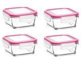 Lav Cam Kilitli Saklama Kabı 4'lü Set Kahvaltılık FRS227 Pembe