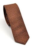 Beyaz Noktalı Mavi Kareli Kahverengi Dokuma Kumaş Mendilli Slim Fit Kravat // SDK-240101