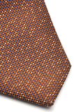 Beyaz Noktalı Mavi Kareli Kahverengi Dokuma Kumaş Mendilli Slim Fit Kravat // SDK-240101