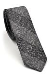 Füme Gri Verev Desenli Dokuma Kumaş Mendilli Slim Fit Kravat // SDK-240106
