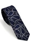Füme Gri Şal Desenli Lacivert Dokuma Kumaş Mendilli Slim Fit Kravat  // SDK-240112