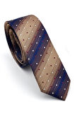 Bej Kahverengi ve Lacivert Verev Desenli Dokuma Kumaş Mendilli Slim Fit Kravat // SDK-240801