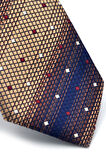 Bej Kahverengi ve Lacivert Verev Desenli Dokuma Kumaş Mendilli Slim Fit Kravat // SDK-240801