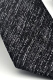 Gri Kırcıllı Desenli Siyah Dokuma Kumaş Mendilli Slim Fit Kravat // SDK-2501-1