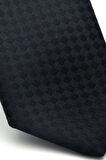 Siyah Piti Kare Desenli Siyah Dokuma Kumaş Mendilli Slim Fit Kravat // SDK-2503-1