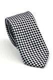 Siyah Piti Kare Desenli Beyaz Dokuma Kumaş Mendilli Slim Fit Kravat // SDK-2503-4